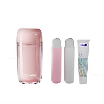 Set portabil de igienă orală din plastic pentru călătorii: cană de clătire, cupă pentru periuța de dinți și spațiu de depozitare pentru pastă – 3 în 1