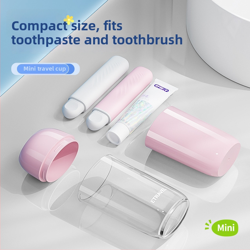 Set portabil de igienă orală din plastic pentru călătorii: cană de clătire, cupă pentru periuța de dinți și spațiu de depozitare pentru pastă – 3 în 1
