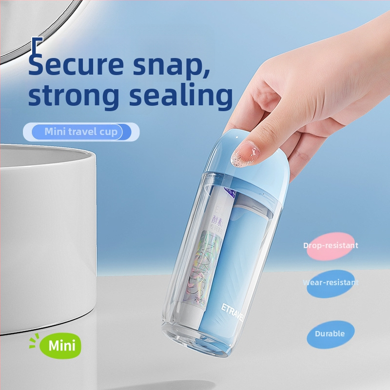 Set portabil de igienă orală din plastic pentru călătorii: cană de clătire, cupă pentru periuța de dinți și spațiu de depozitare pentru pastă – 3 în 1