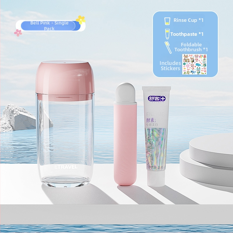Set portabil de igienă orală din plastic pentru călătorii: cană de clătire, cupă pentru periuța de dinți și spațiu de depozitare pentru pastă – 3 în 1