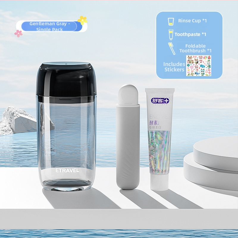 Set portabil de igienă orală din plastic pentru călătorii: cană de clătire, cupă pentru periuța de dinți și spațiu de depozitare pentru pastă – 3 în 1