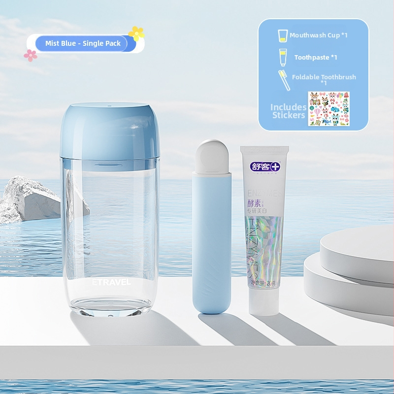 Set portabil de igienă orală din plastic pentru călătorii: cană de clătire, cupă pentru periuța de dinți și spațiu de depozitare pentru pastă – 3 în 1