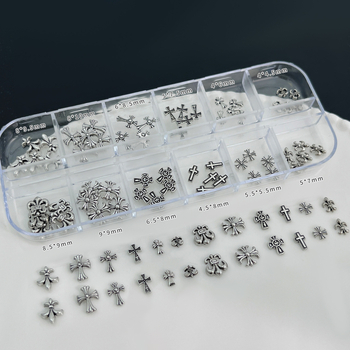 Комплект за маникюрно изкуство – метални обкови, дизайн Кръст, Сърце и Звезда, кутия с 12 клетки