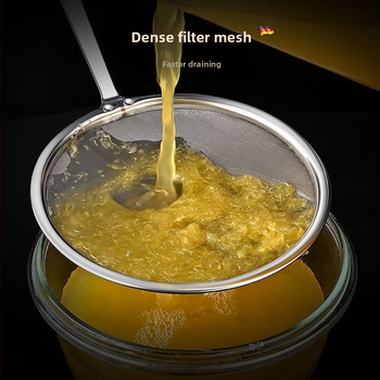 Lingură-filtru din oțel inoxidabil cu plasă fină pentru lapte de soia, suc și făină; antialunecare, antiarși