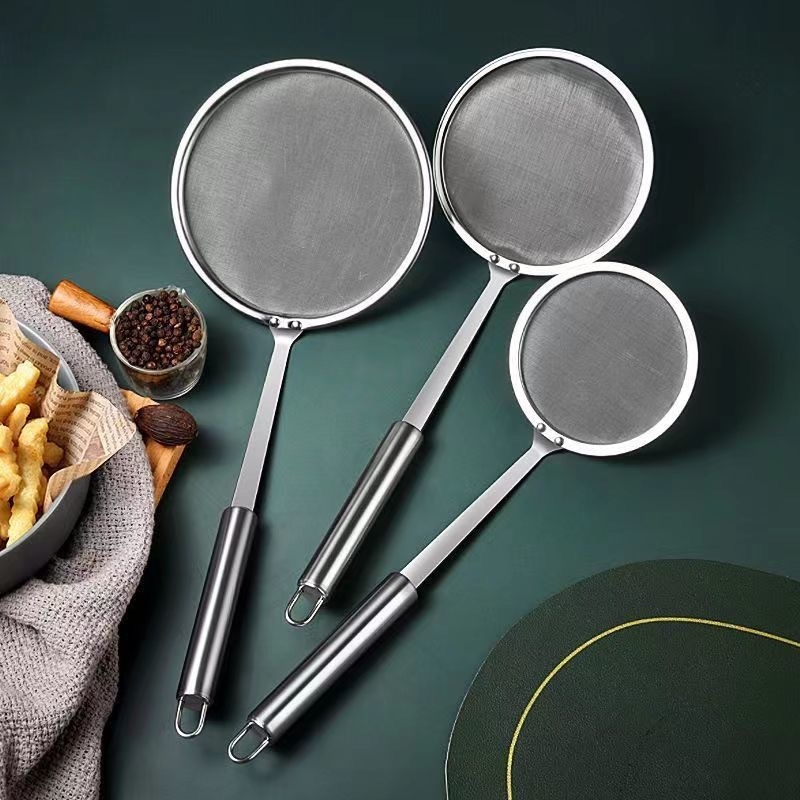 Lingură-filtru din oțel inoxidabil cu plasă fină pentru lapte de soia, suc și făină; antialunecare, antiarși