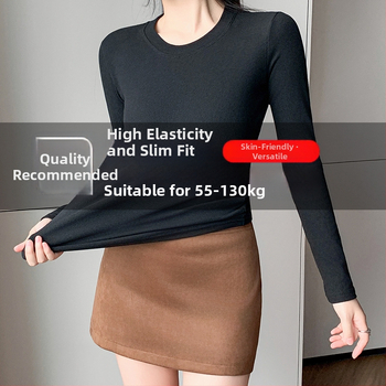 Top din modal pentru femei, mâneci lungi, croială slim, guler rotund, 70-80% fibră modală, Primăvara 2025