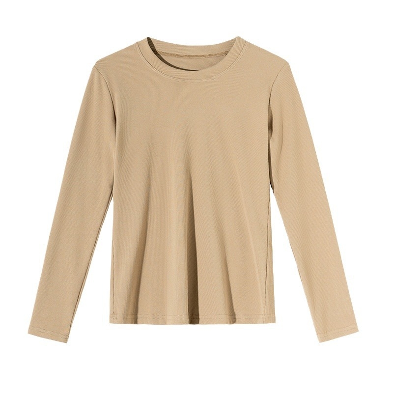 Top din modal pentru femei, mâneci lungi, croială slim, guler rotund, 70-80% fibră modală, Primăvara 2025