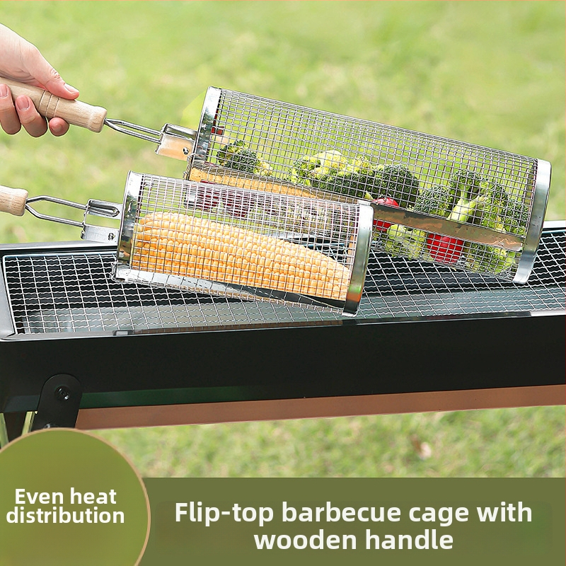 Κύκλικό κλουβί μπάρμπεκιου από ανοξείδωτο χάλυβα, φορητή σχάρα κάμπινγκ, ανθεκτικό στη σκουριά και εύκολο στον καθαρισμό