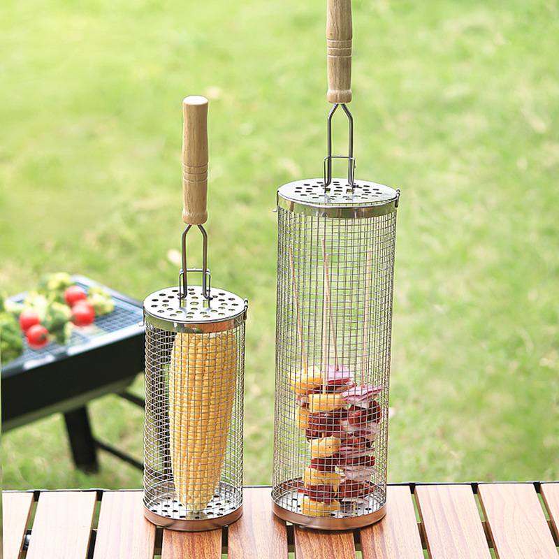 Κύκλικό κλουβί μπάρμπεκιου από ανοξείδωτο χάλυβα, φορητή σχάρα κάμπινγκ, ανθεκτικό στη σκουριά και εύκολο στον καθαρισμό