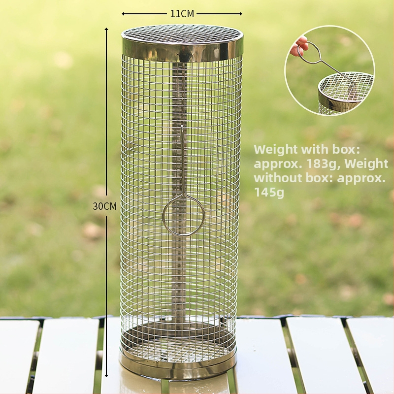 Κύκλικό κλουβί μπάρμπεκιου από ανοξείδωτο χάλυβα, φορητή σχάρα κάμπινγκ, ανθεκτικό στη σκουριά και εύκολο στον καθαρισμό