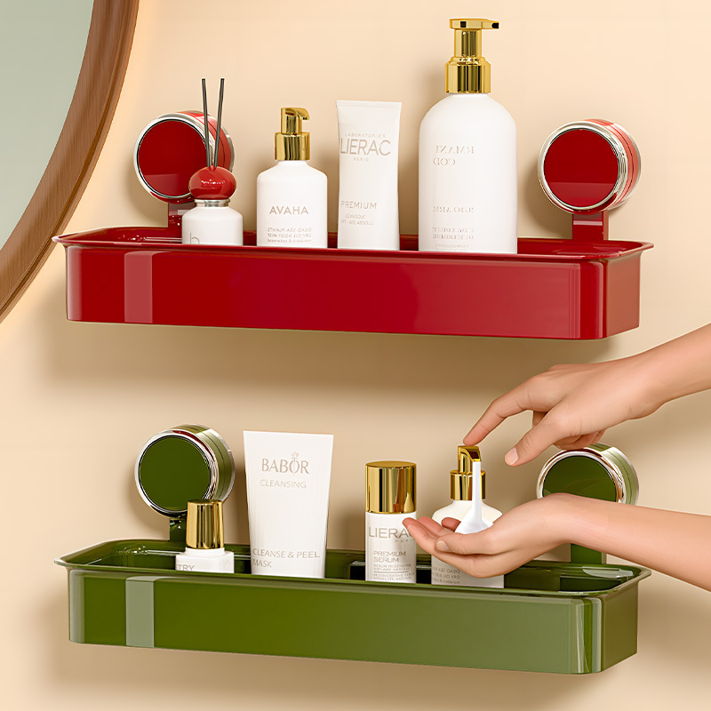 imega Raft de baie montat pe perete cu ventuză – 1 etaj, finisaj lustruit, capacitate de încărcare 1-5 kg