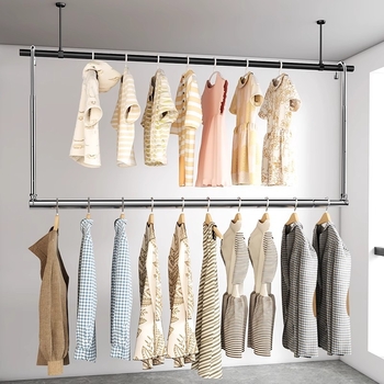 Bară de uscat haine din oțel inoxidabil pentru balcon, montaj superior, telescopic, fără găuri