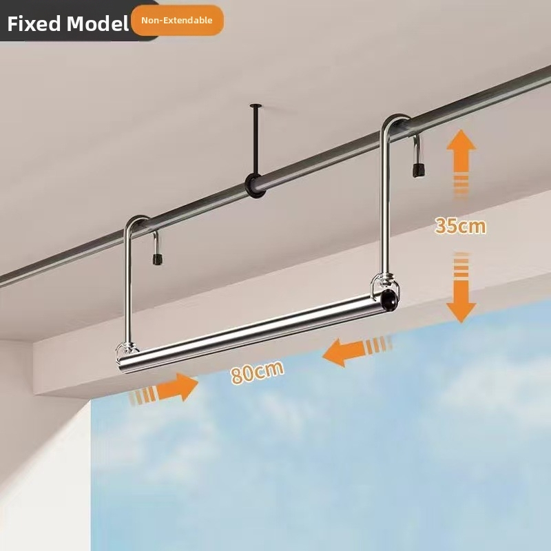 Bară de uscat haine din oțel inoxidabil pentru balcon, montaj superior, telescopic, fără găuri