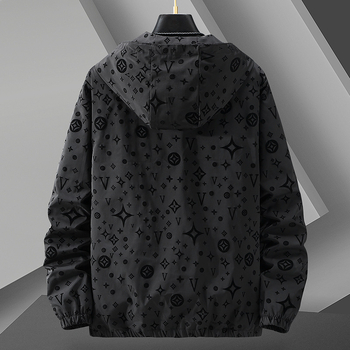 Geacă casual pentru bărbați, cu glugă, croială lejeră, lungă, fermoar frontal, material din amestec poliester