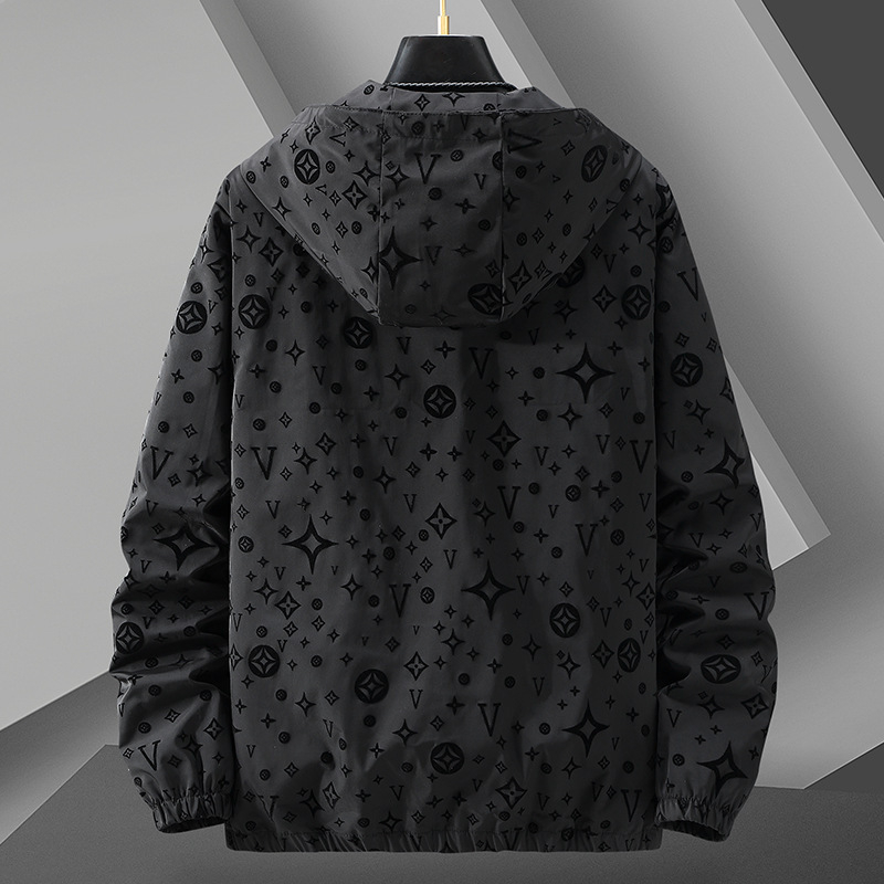 Geacă casual pentru bărbați, cu glugă, croială lejeră, lungă, fermoar frontal, material din amestec poliester