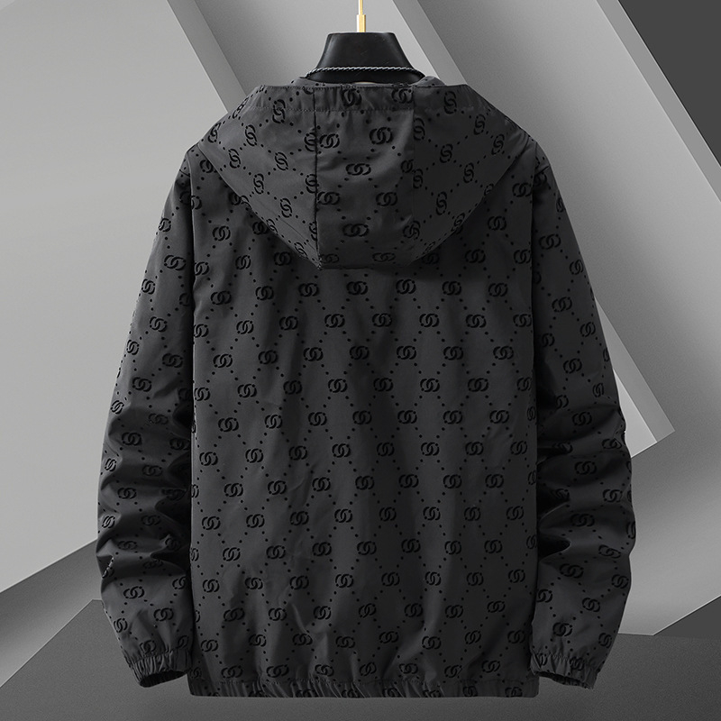 Geacă casual pentru bărbați, cu glugă, croială lejeră, lungă, fermoar frontal, material din amestec poliester