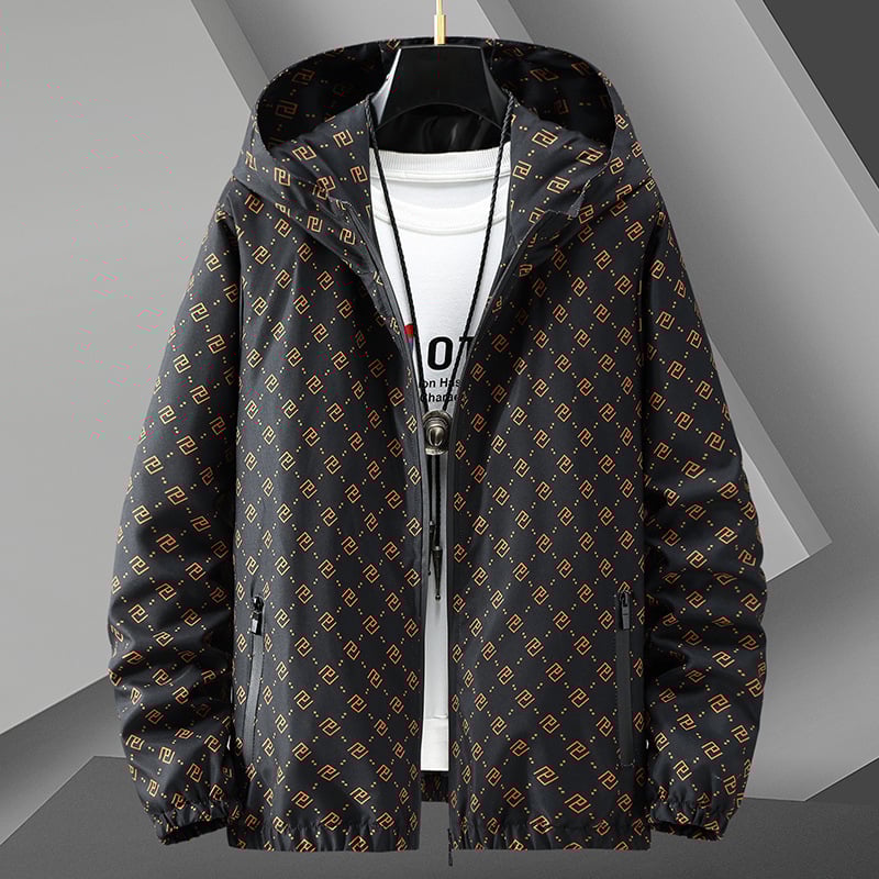 Geacă casual pentru bărbați, cu glugă, croială lejeră, lungă, fermoar frontal, material din amestec poliester