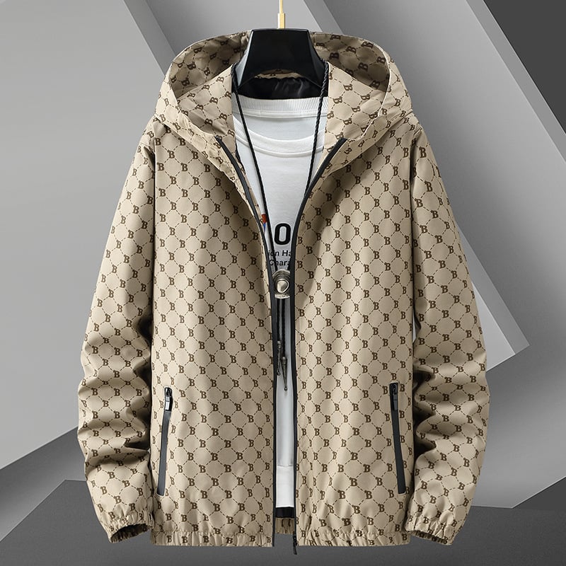 Geacă casual pentru bărbați, cu glugă, croială lejeră, lungă, fermoar frontal, material din amestec poliester