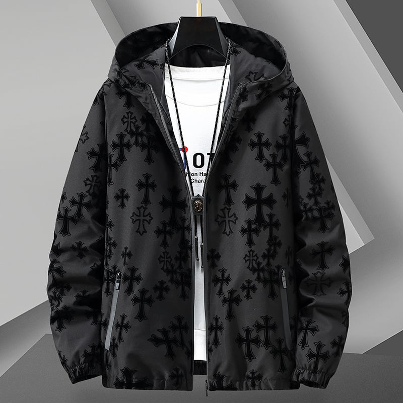 Geacă casual pentru bărbați, cu glugă, croială lejeră, lungă, fermoar frontal, material din amestec poliester