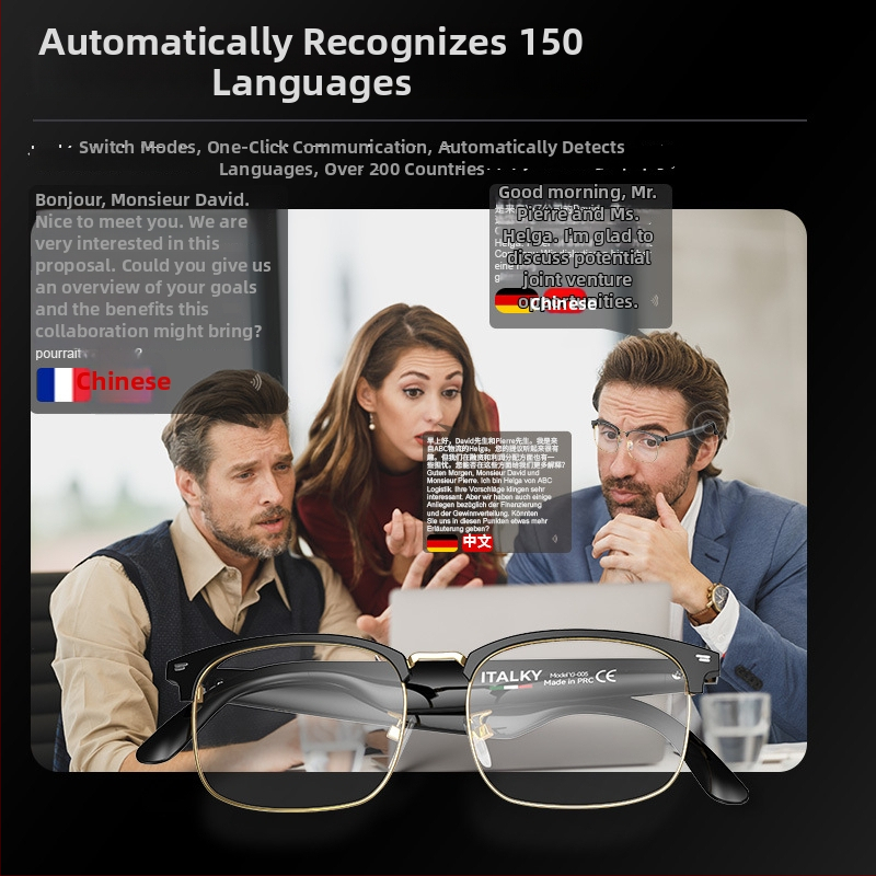 Ochelari de traducere VORMOR — fără fir, control prin atingere, căști Bluetooth cu traducere vocală în timp real până la 10 m, fără cameră