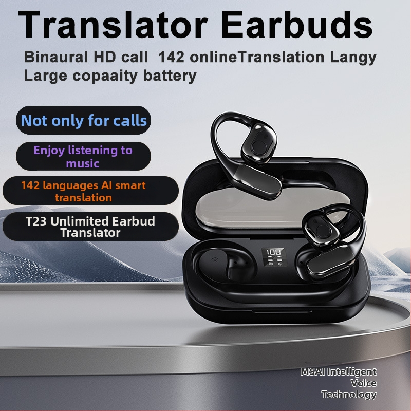 T23 inteligentné prekladacie slúchadlo – okamžitý viacjazyčný prekladač, ucho, Android/Bluetooth, dosah 10 m, potlačenie šumu