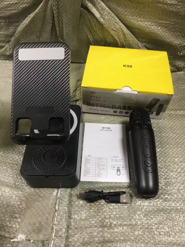 Suport pentru telefon cu rotație la 360°, difuzor Bluetooth, baterie încorporată 1200–2000 mAh, ieșire 5W, protecție împotriva prafului