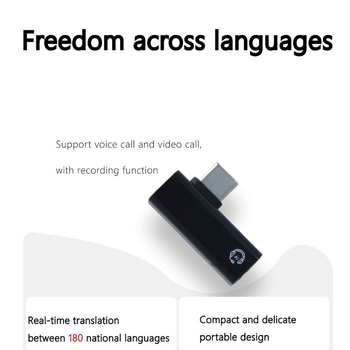 Traducător AI Ai-01 — compatibil cu căști Bluetooth și ochelari Bluetooth, interpretare simultană, interfață Type-C, corp din aliaj de aluminiu (Model Ai-01; 5V; Type-C; aliaj de aluminiu)