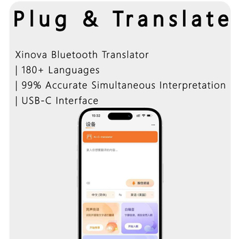 Traducător AI Ai-01 — compatibil cu căști Bluetooth și ochelari Bluetooth, interpretare simultană, interfață Type-C, corp din aliaj de aluminiu (Model Ai-01; 5V; Type-C; aliaj de aluminiu)