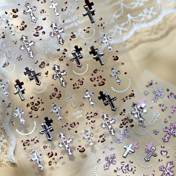 Itutu Autocolante pentru unghii cu imprimeu leopard, Cruce în relief, Efect bronzat