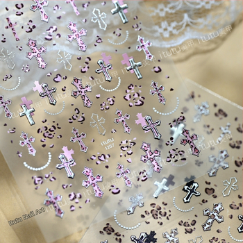 Itutu Autocolante pentru unghii cu imprimeu leopard, Cruce în relief, Efect bronzat