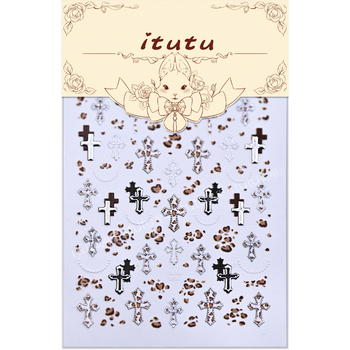 Itutu Autocolante pentru unghii cu imprimeu leopard, Cruce în relief, Efect bronzat
