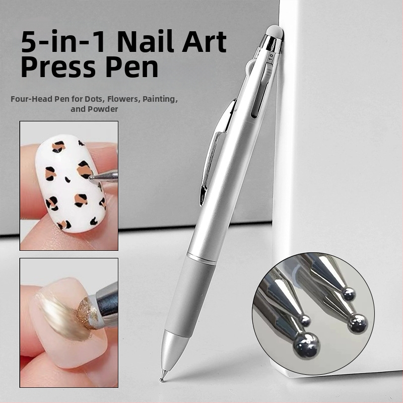 Penă de unghii pentru buline — cinci în unu, tip apăsat, capete multiple