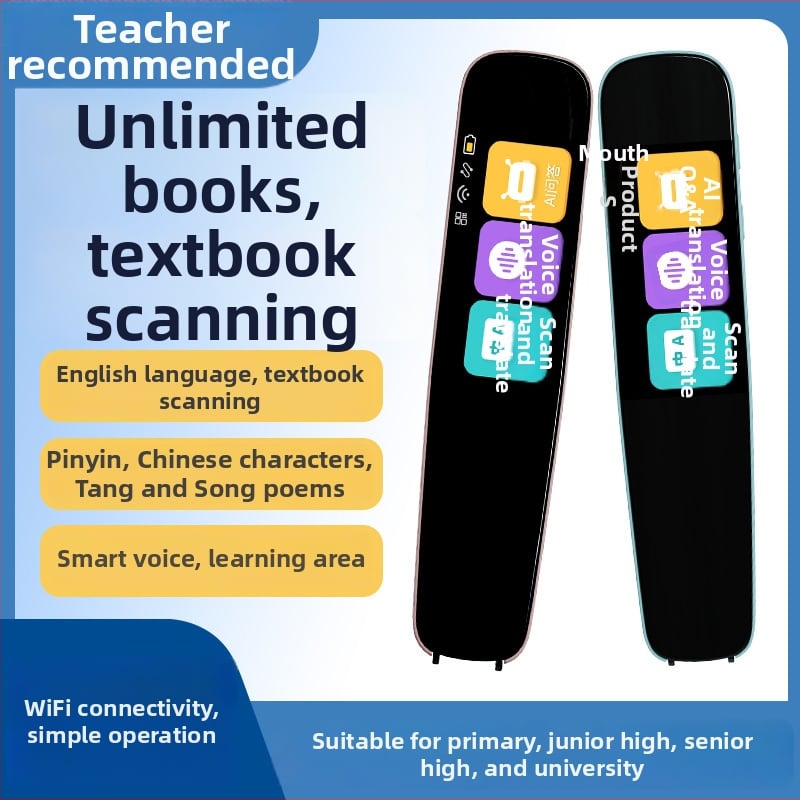 Pix de citire A3 pentru scanarea dicționarului, difuzor 3W, alimentare 5V2A, baterie Li-ion reîncărcabilă, greutate 100 g