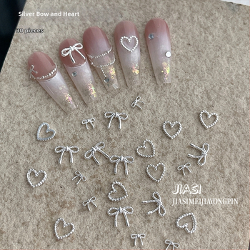 Accesorii pentru unghii 3D din aliaj, cu design papion și motiv inimă