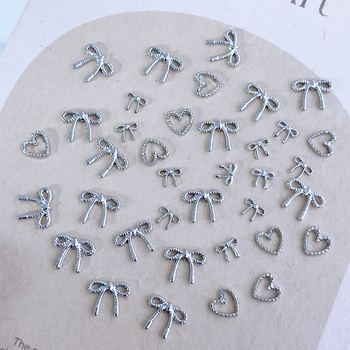 Accesorii pentru unghii 3D din aliaj, cu design papion și motiv inimă