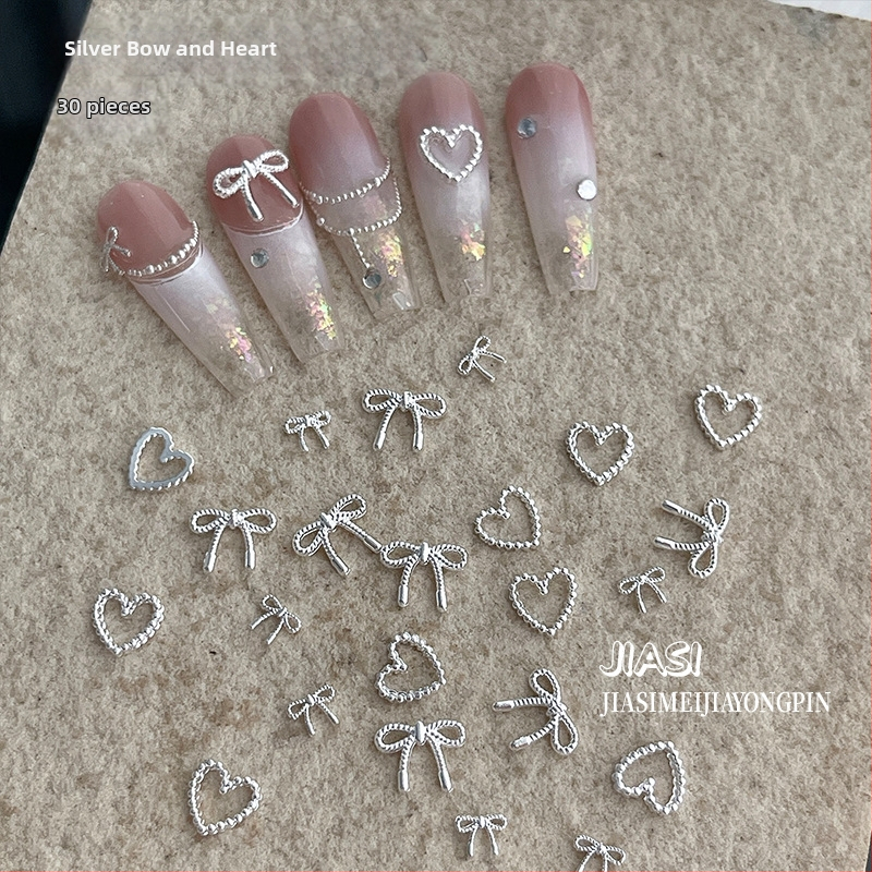 Accesorii pentru unghii 3D din aliaj, cu design papion și motiv inimă