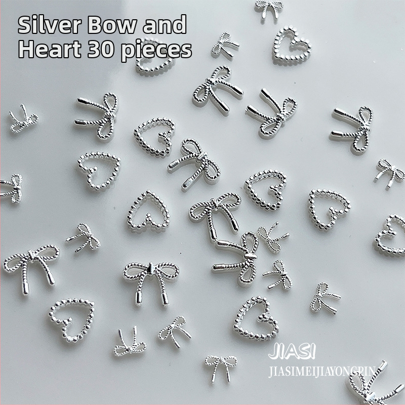 Accesorii pentru unghii 3D din aliaj, cu design papion și motiv inimă