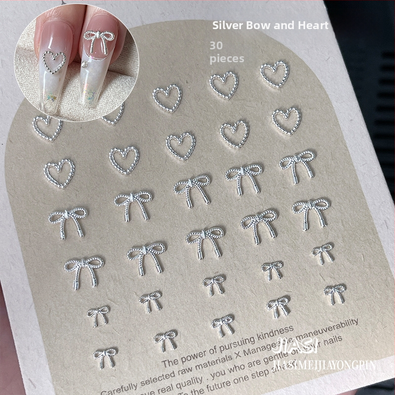 Accesorii pentru unghii 3D din aliaj, cu design papion și motiv inimă