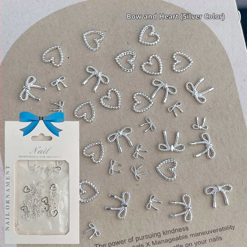 Accesorii pentru unghii 3D din aliaj, cu design papion și motiv inimă