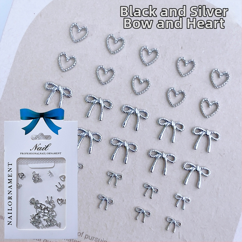 Accesorii pentru unghii 3D din aliaj, cu design papion și motiv inimă