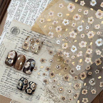 Adezive pentru unghii cu flori - stil retro, drăguț, inspirație coreeană, relief 5D (Material: Autocolant; Model: Flori; Stil: Retro, Drăguț, Simplu; Relieful: 5D)