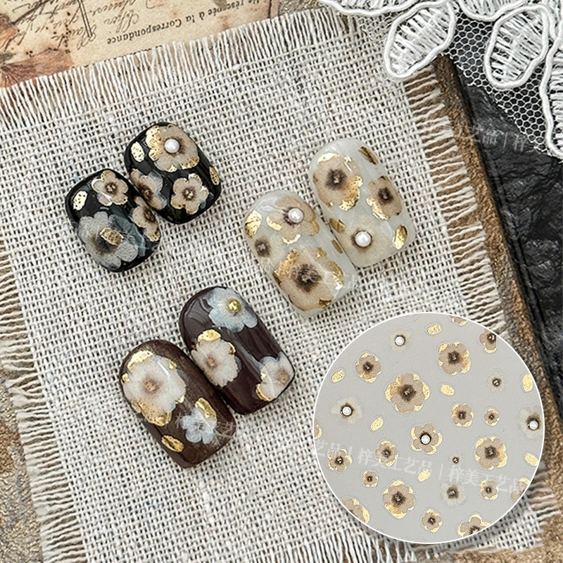 Adezive pentru unghii cu flori - stil retro, drăguț, inspirație coreeană, relief 5D (Material: Autocolant; Model: Flori; Stil: Retro, Drăguț, Simplu; Relieful: 5D)