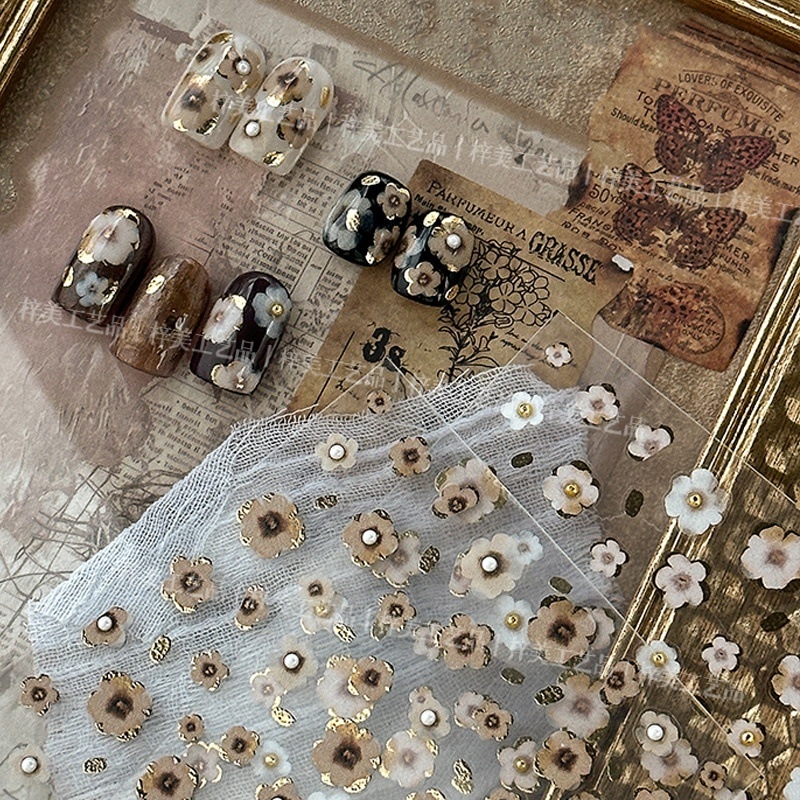 Adezive pentru unghii cu flori - stil retro, drăguț, inspirație coreeană, relief 5D (Material: Autocolant; Model: Flori; Stil: Retro, Drăguț, Simplu; Relieful: 5D)