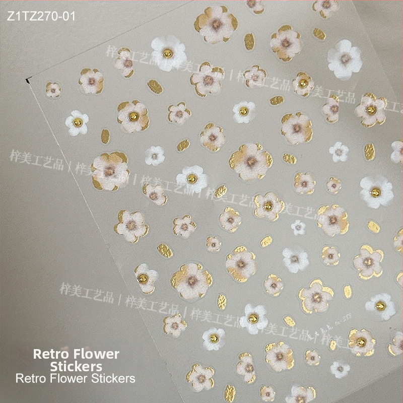 Adezive pentru unghii cu flori - stil retro, drăguț, inspirație coreeană, relief 5D (Material: Autocolant; Model: Flori; Stil: Retro, Drăguț, Simplu; Relieful: 5D)