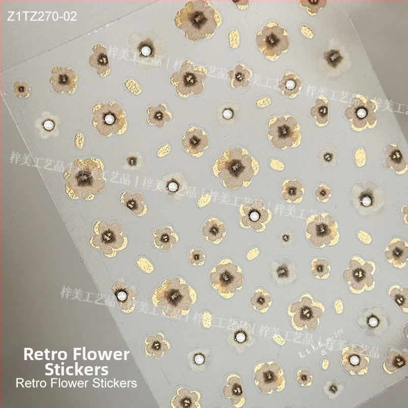 Adezive pentru unghii cu flori - stil retro, drăguț, inspirație coreeană, relief 5D (Material: Autocolant; Model: Flori; Stil: Retro, Drăguț, Simplu; Relieful: 5D)