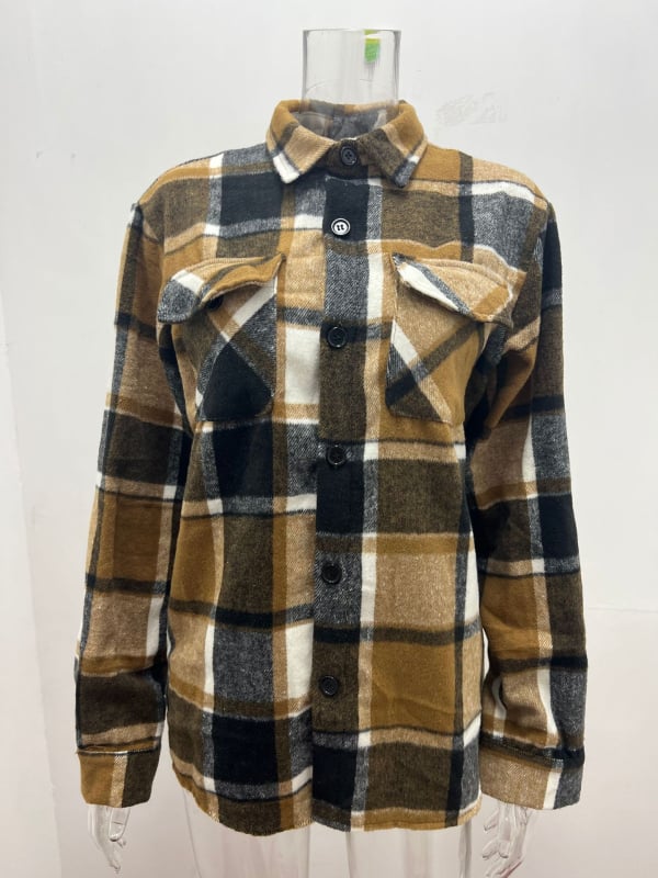 Cămașă de bărbați în carouri, cu guler rever, mâneci lungi, nasturi, bumbac