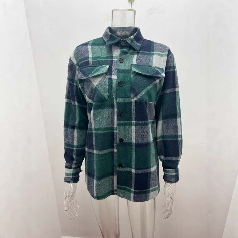 Cămașă de bărbați în carouri, cu guler rever, mâneci lungi, nasturi, bumbac