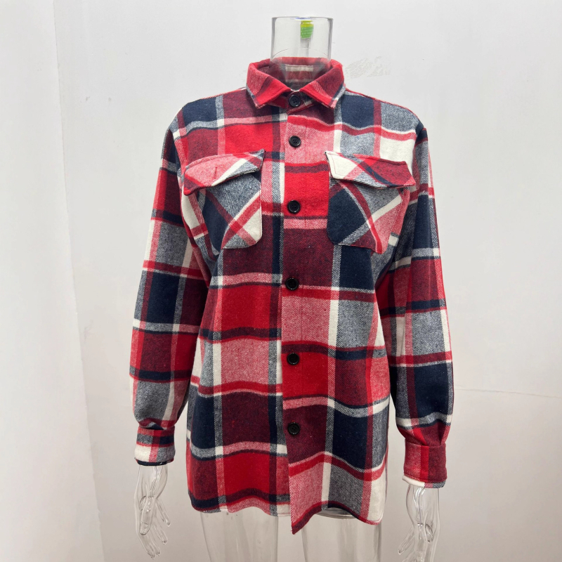 Cămașă de bărbați în carouri, cu guler rever, mâneci lungi, nasturi, bumbac