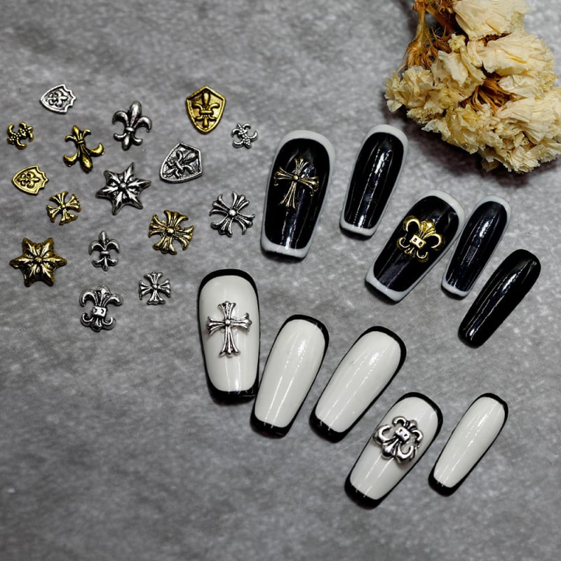 Κοσμήματα νυχιών – Πανκ στυλ, Αντίκα μεταλλικό φινίρισμα, Μεικτές διακοσμήσεις από κράματα, Ρετρό σχέδιο, 50 τεμάχια