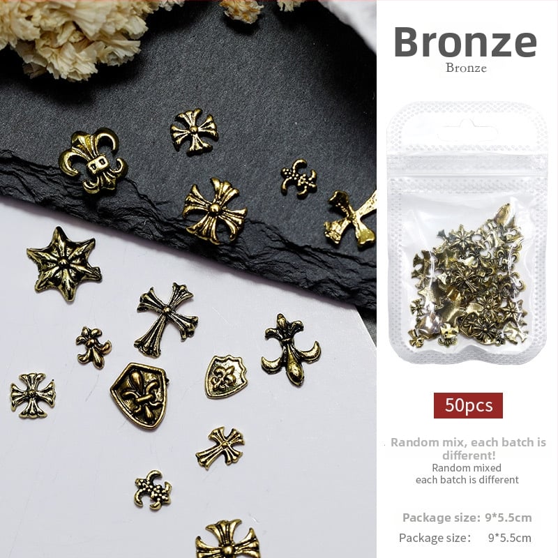 Κοσμήματα νυχιών – Πανκ στυλ, Αντίκα μεταλλικό φινίρισμα, Μεικτές διακοσμήσεις από κράματα, Ρετρό σχέδιο, 50 τεμάχια